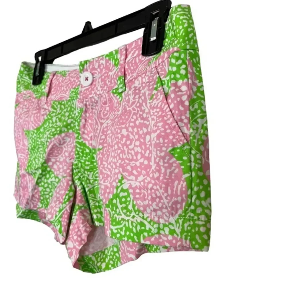 LILLY PULITZER Pink Green THE WALSH SHORT 100% Cotton Fruit Print Shorts sz 00